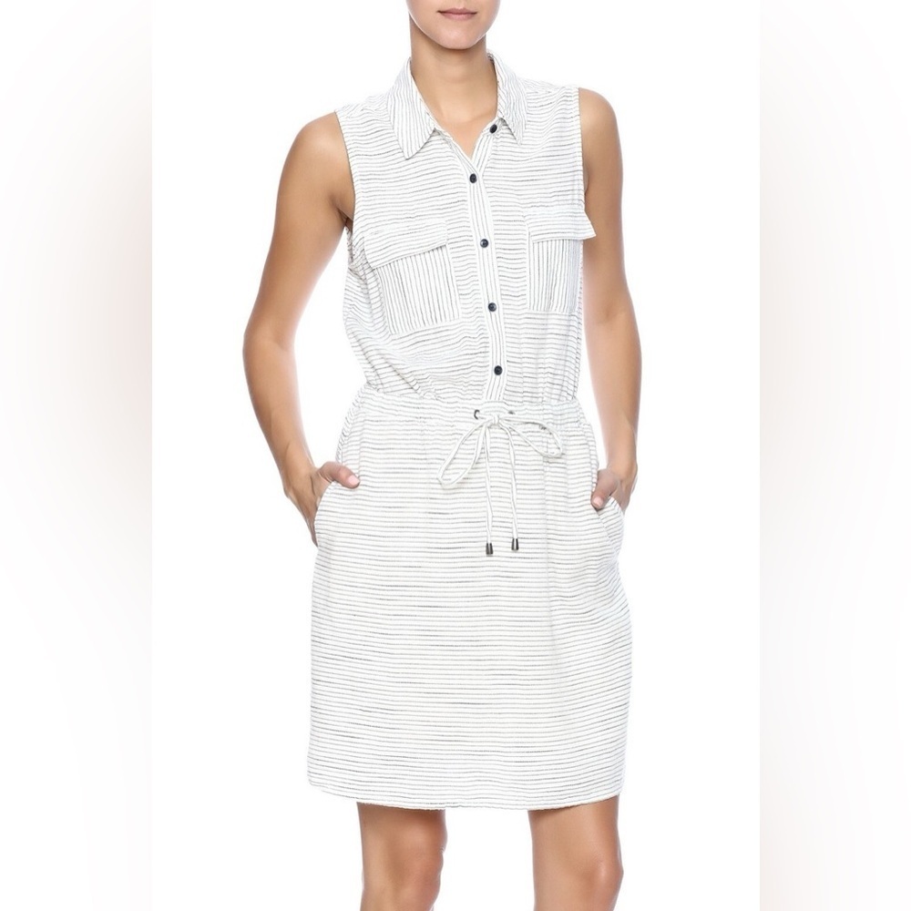Splendid Marina Black and White cotton Rayon Striped Sleeveless Dress size L